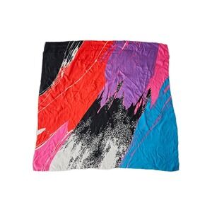 Vtg Honey Silk Colorful Abstract Retro 80s Paint Splash Colorblock Square Scarf